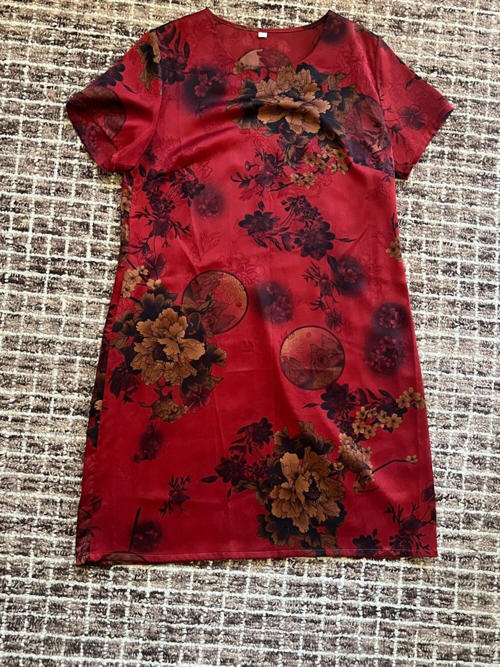 Silk Red Floral Asian Dress - Size 8